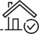 Simple black line drawing of a house with a large checkmark inside a circle to the right, suggesting approval or verification related to the home.
